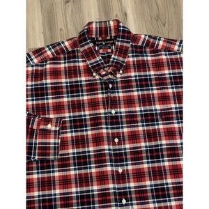 Ralph Lauren Mens 2XL Big Shirt Long Sleeve Button Down Red White Blue Plaid